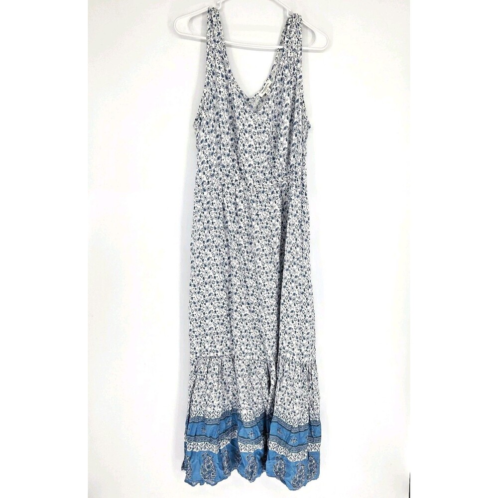 BeachLunchLounge Cotton Smocked Floral Maxi Dress V-Neck Sleeveless XL Beach